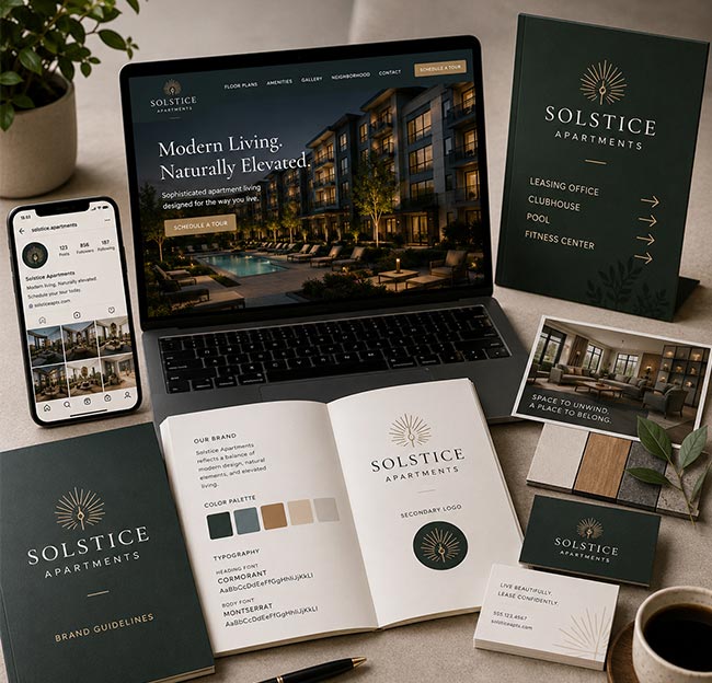 Apartment property branding materials and visual identity