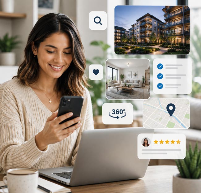 Apartment renter searching for a new home online.