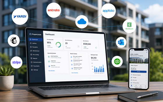 Property management software integration for apartment websites